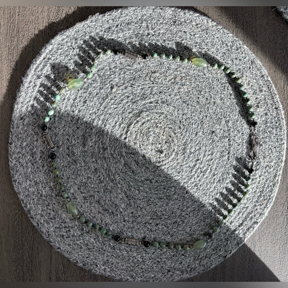 Jade, Malachite, Onyx Sterling Silver Necklace